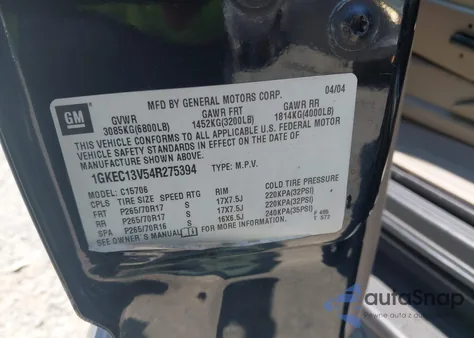 2004 GMC Yukon Slt from USA, damaged, VIN 1GKEC13V54R275394